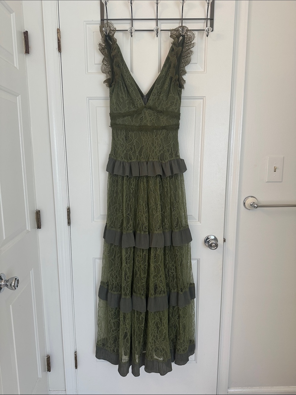 Lulu's Olive Green Lace Tiered Ruffle Maxi Dress